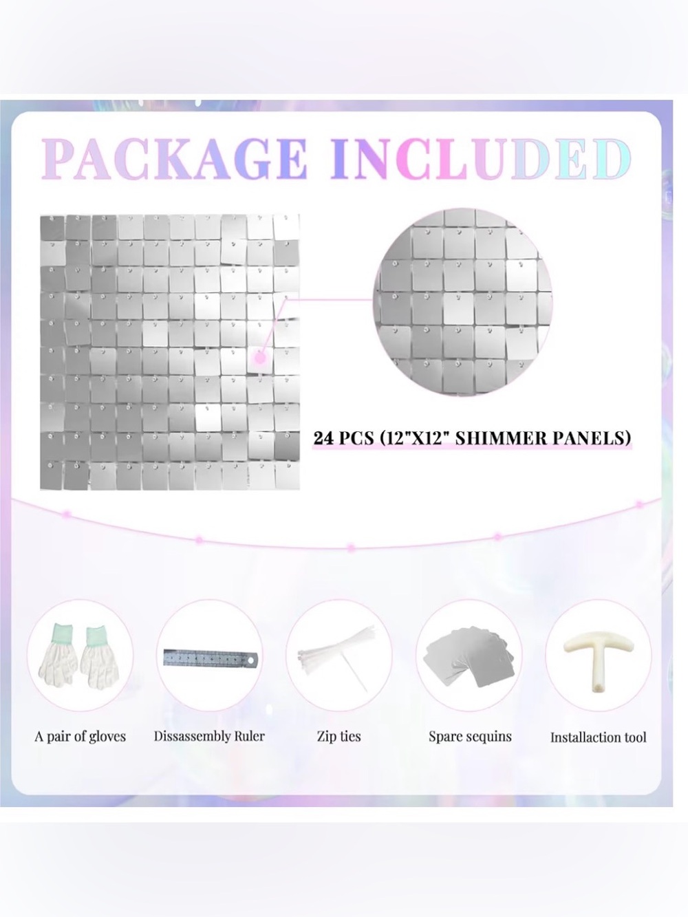SilverShimmer Wall Backdrop-24 Pcs SquareSequinPanels-Birthday Party,Wedding,Etc - Picture 5 of 7